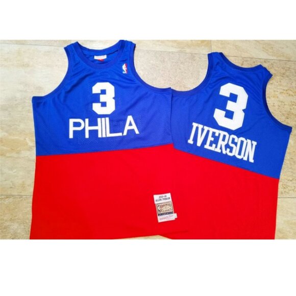 Mens Allen Iverson Red Blue Stitched Jersey